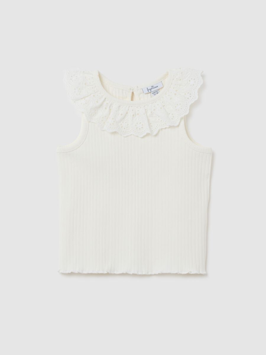 Girls' White Cotton Sleeveless Top regular fit_0