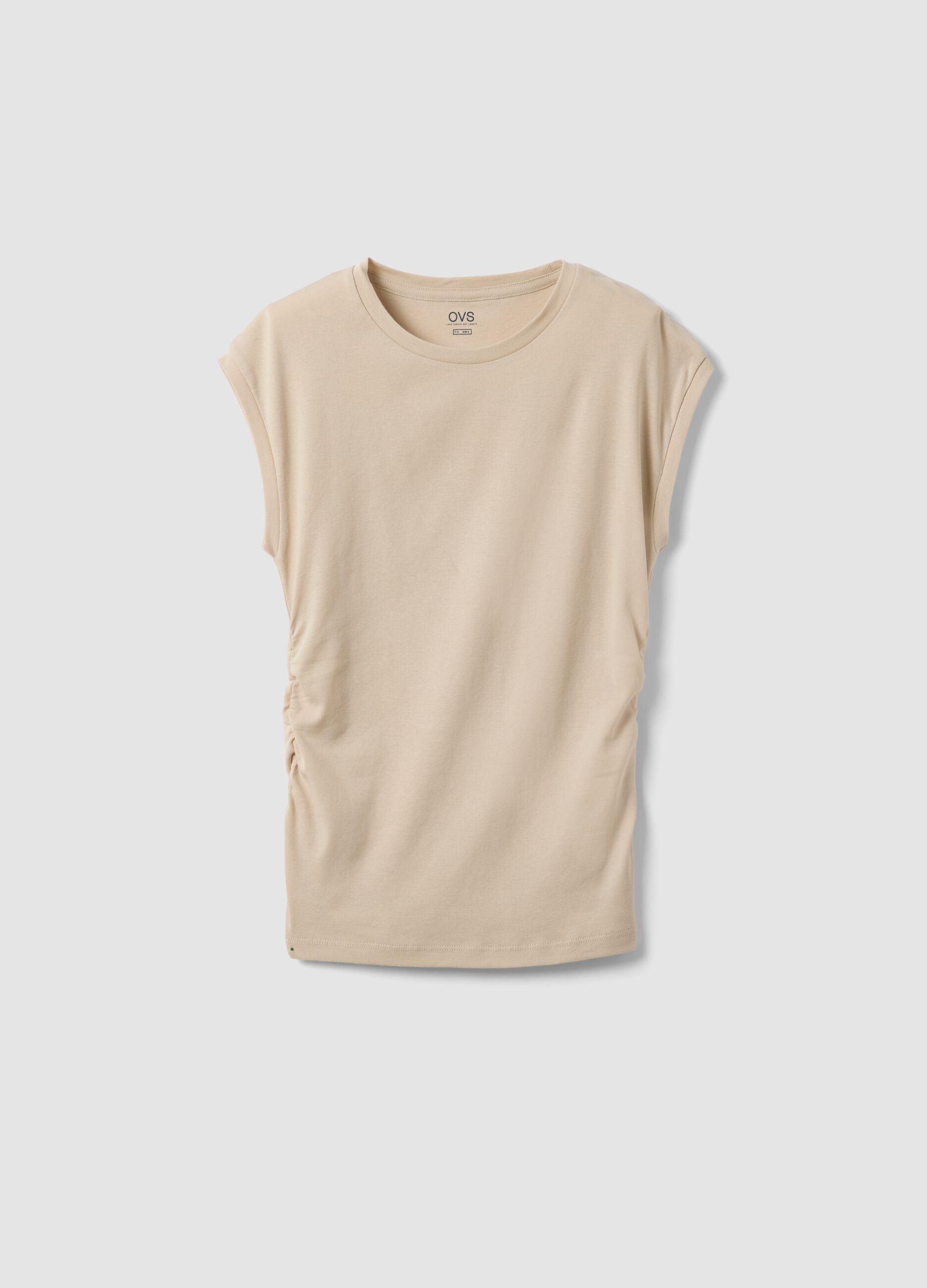 Beige pure cotton top with side ruching
