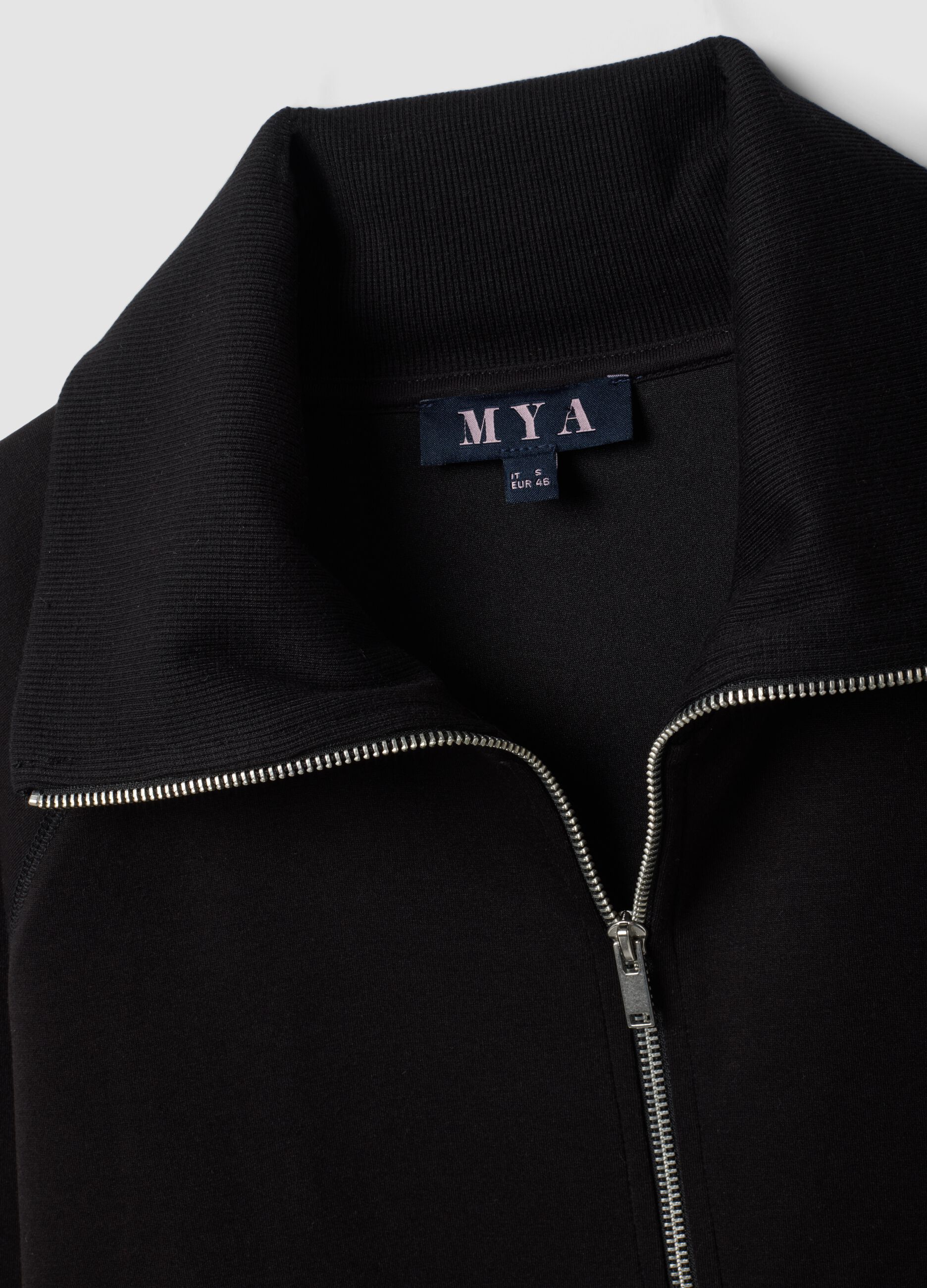 Black stretch viscose sweatshirt with roll neck, regular fit