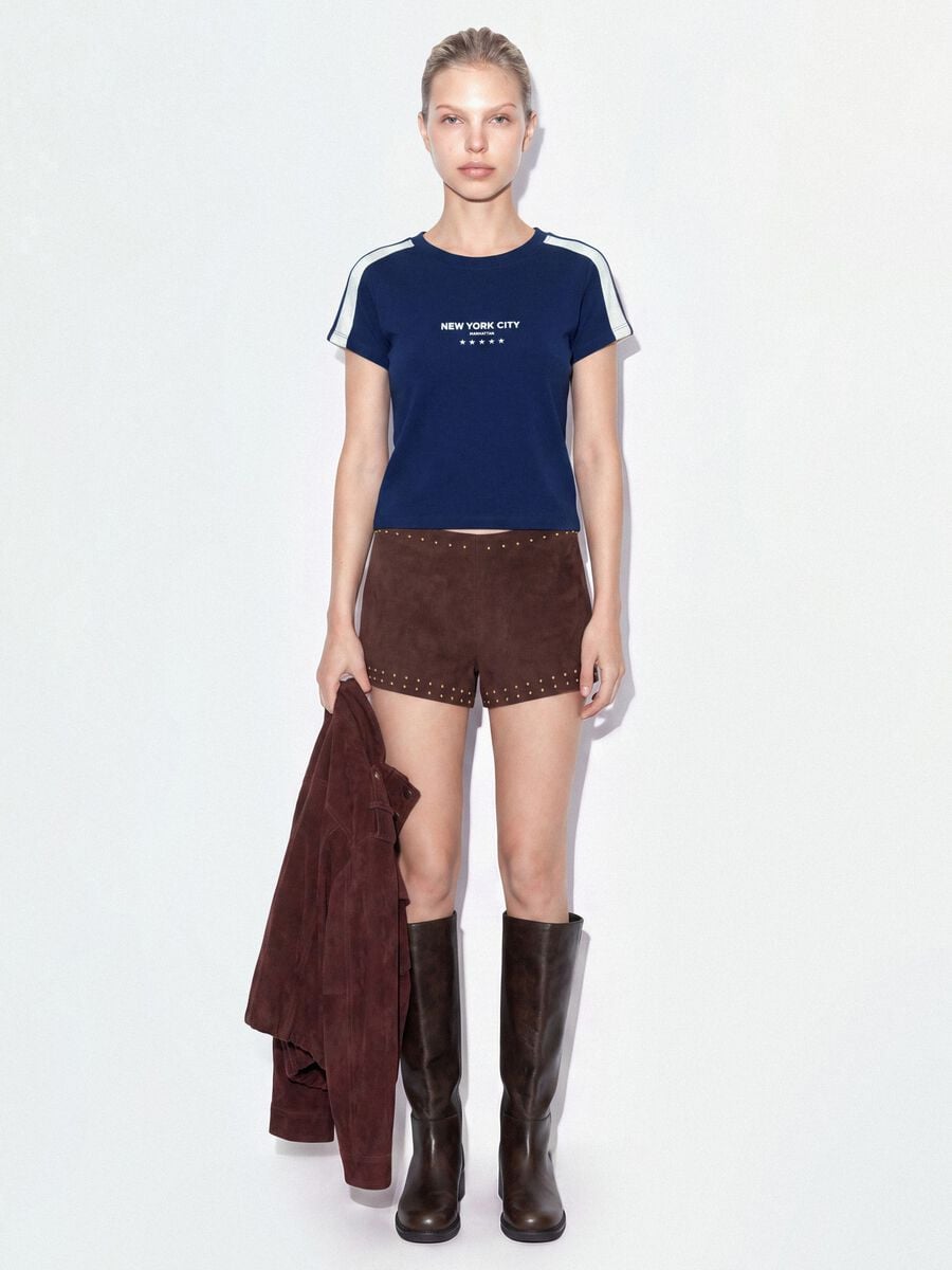T-shirt blu in puro cotone con girocollo e stampa New York City_1