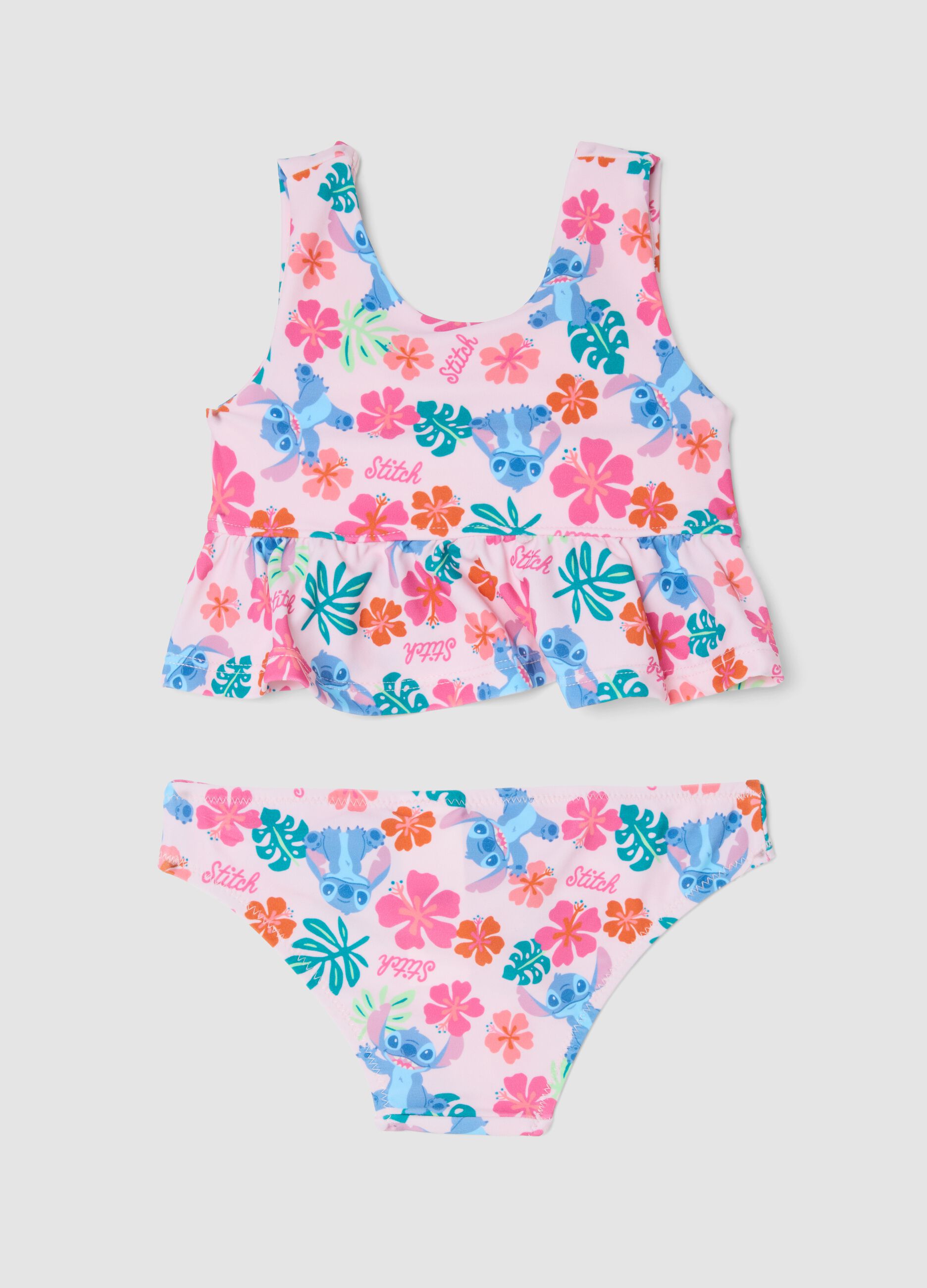 Pink stretch bikini with ruffles