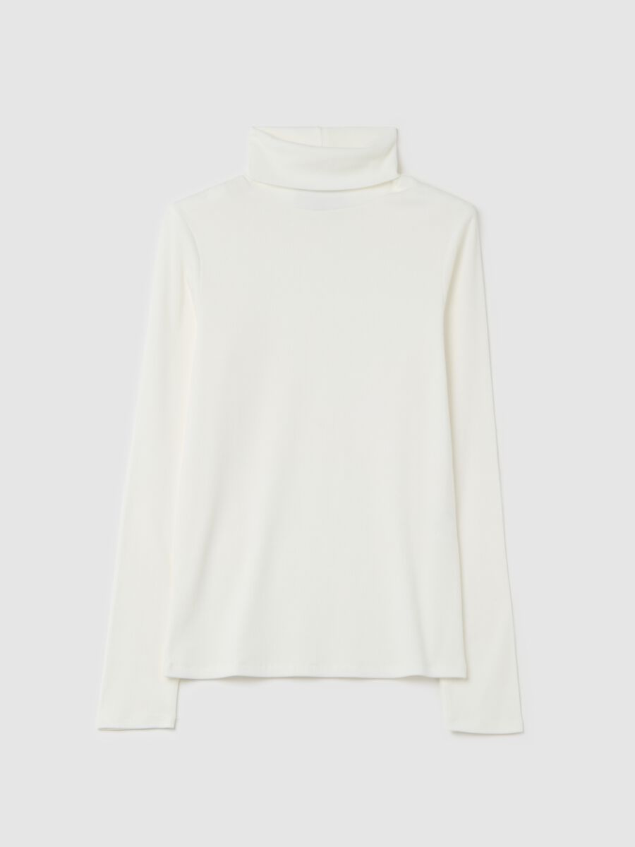 Stretch cotton and modal turtleneck jumper with ribbing_4
