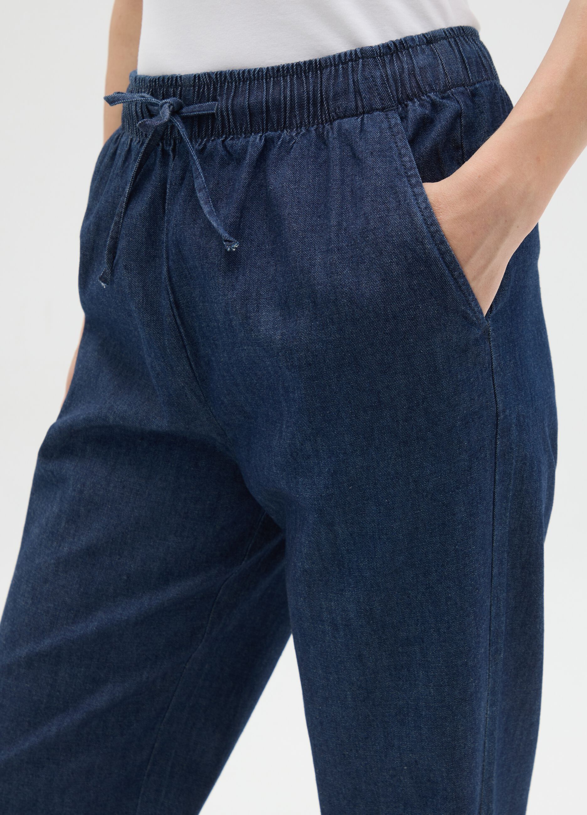 Wide leg pure cotton denim trousers