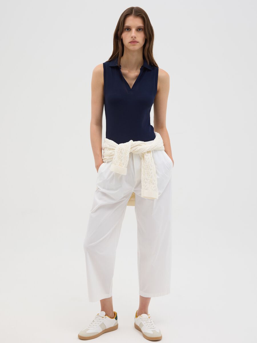 Women's white stretch cotton trousers regular fit_0
