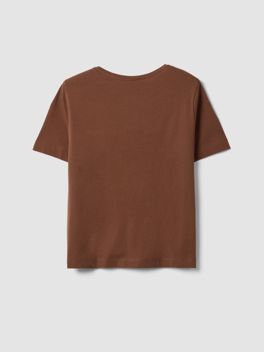 Brown pure cotton T-shirt with floral print, regular fit_6
