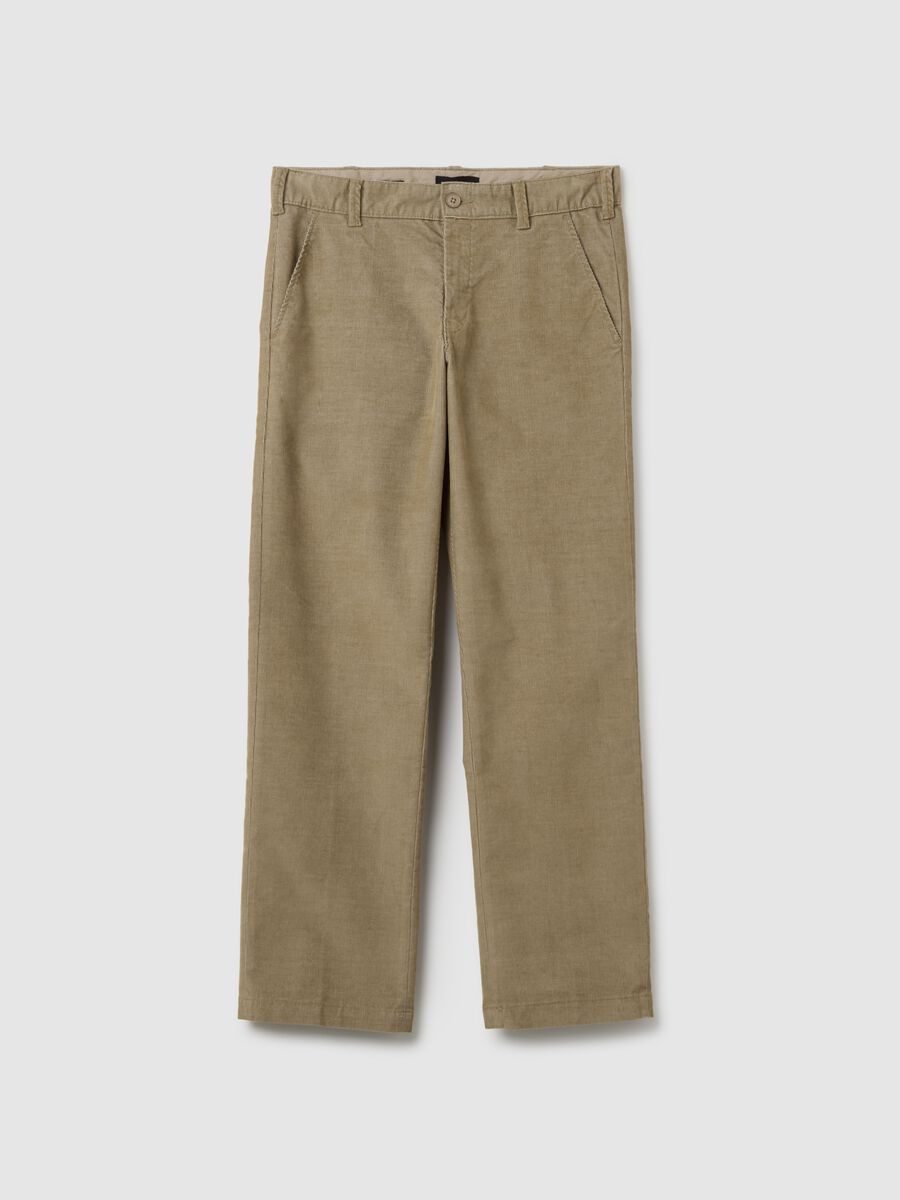 Beige cotton blend regular fit trousers_5
