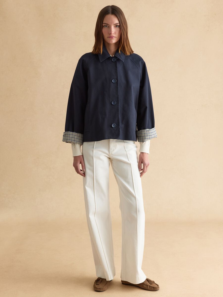 Regular fit blue pure cotton jacket with buttons_1