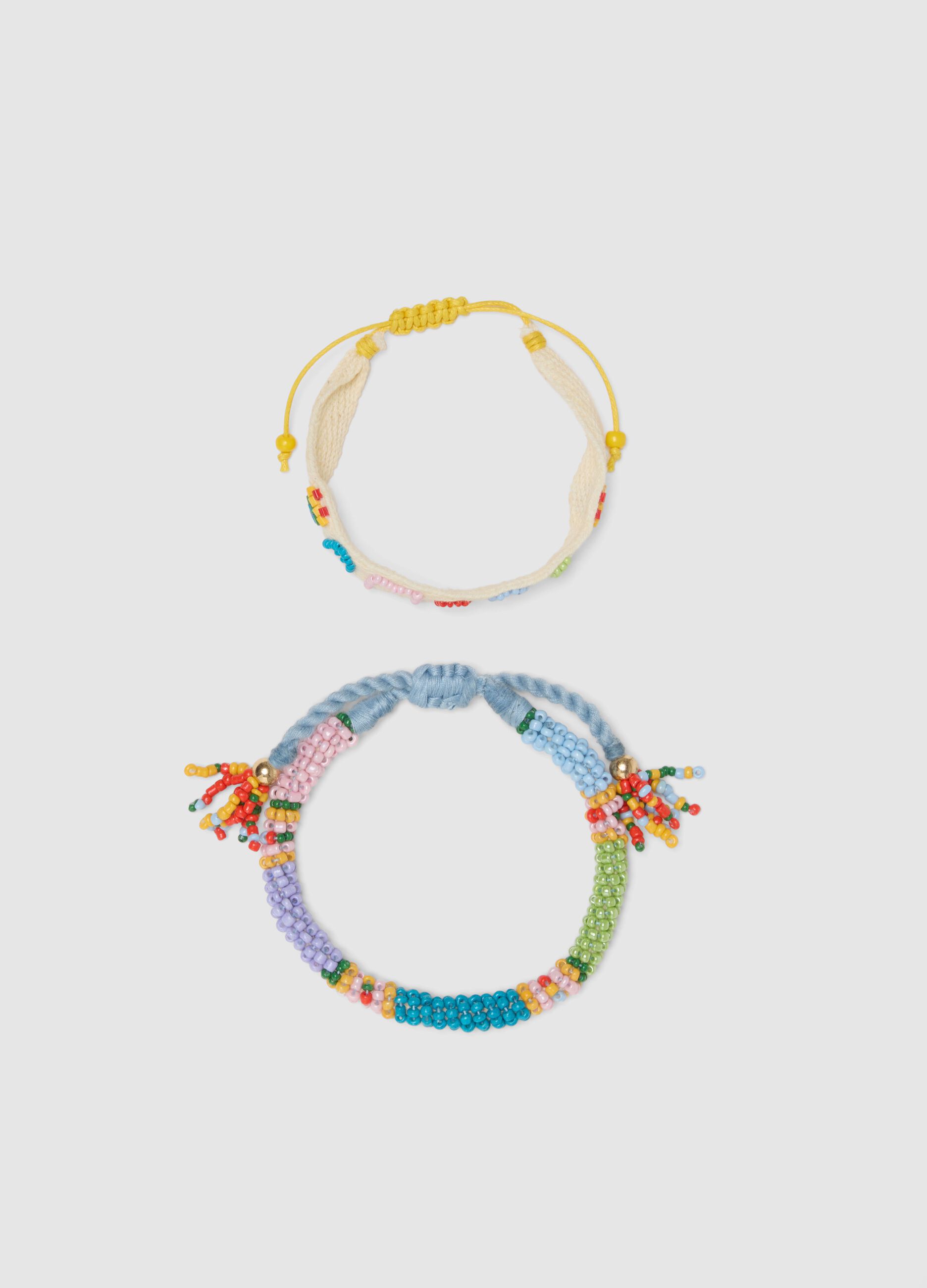 Multicolour bracelet twin pack with coloured glass beads