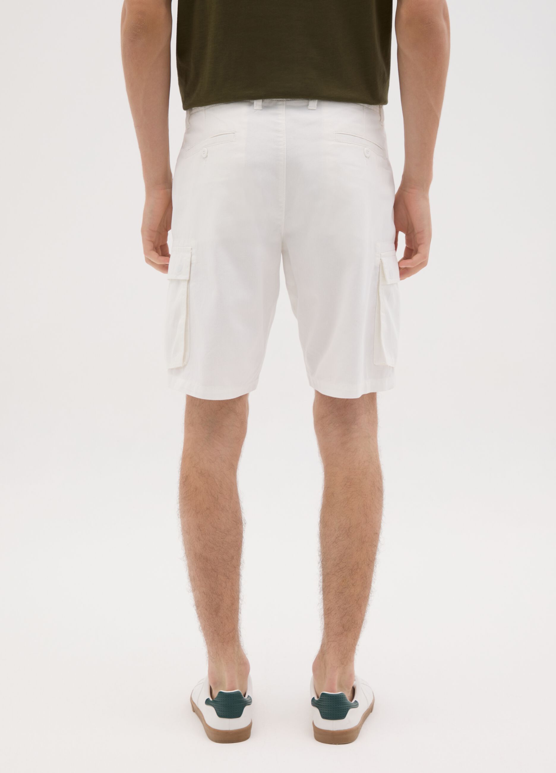 Men's pure white cotton regular fit shorts
