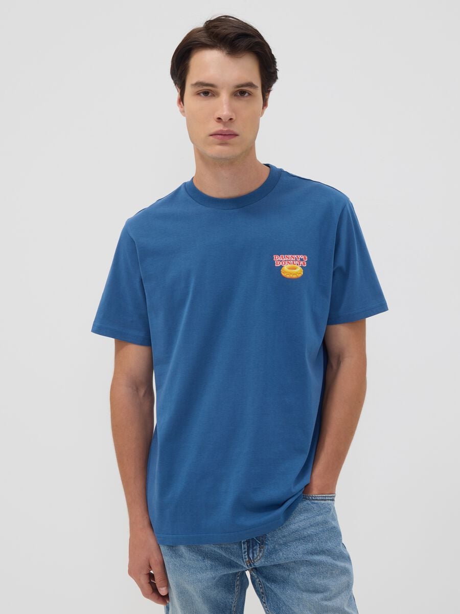 Blue pure cotton jersey T-shirt with print, regular fit_1