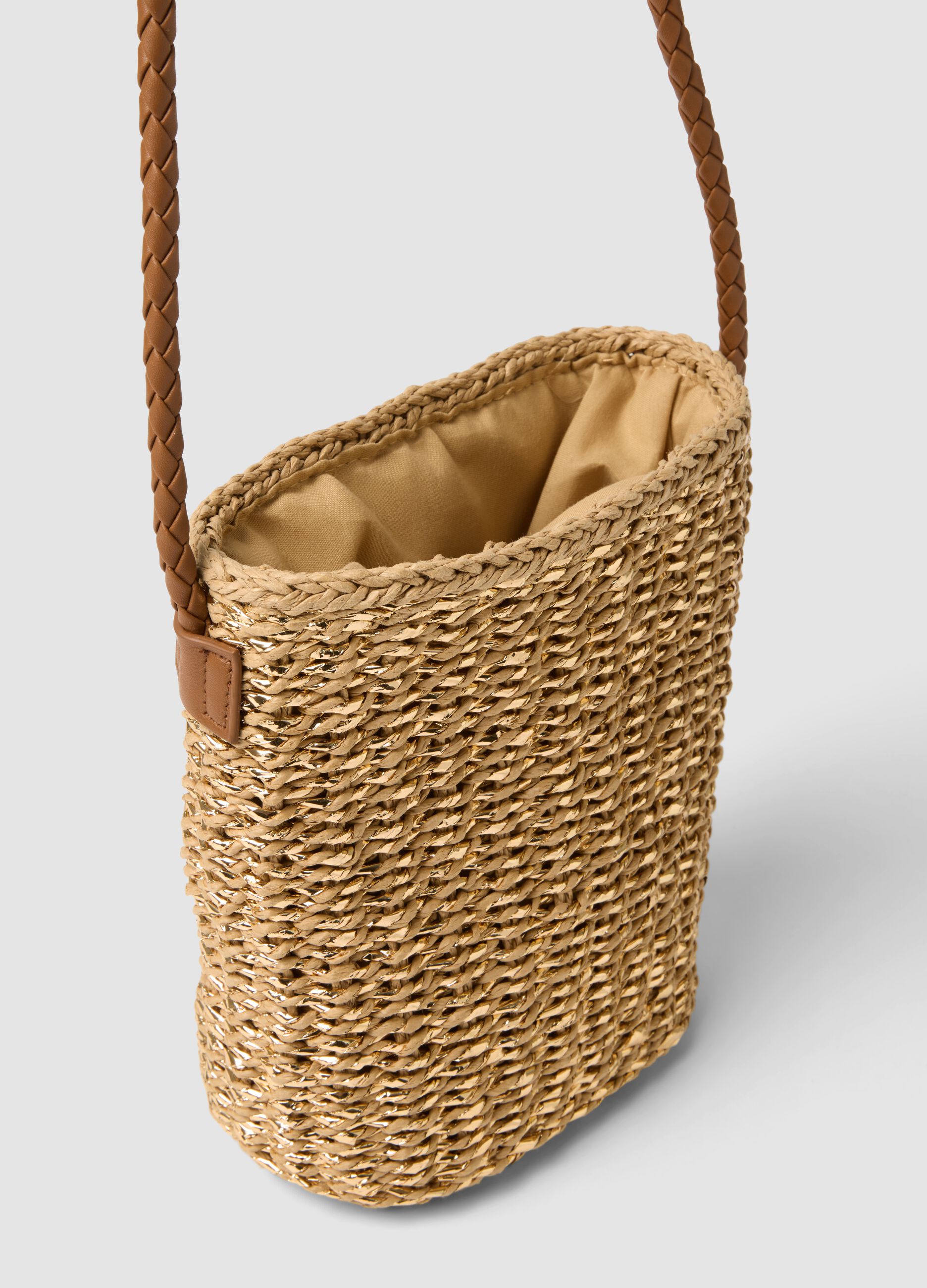 Bag in Pure Beige Paper Fabric with Shoulder Strap