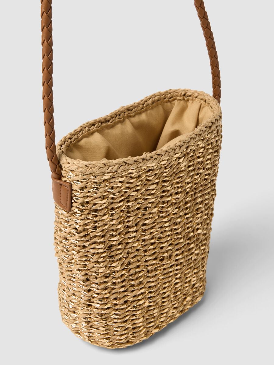 Bag in Pure Beige Paper Fabric with Shoulder Strap_0