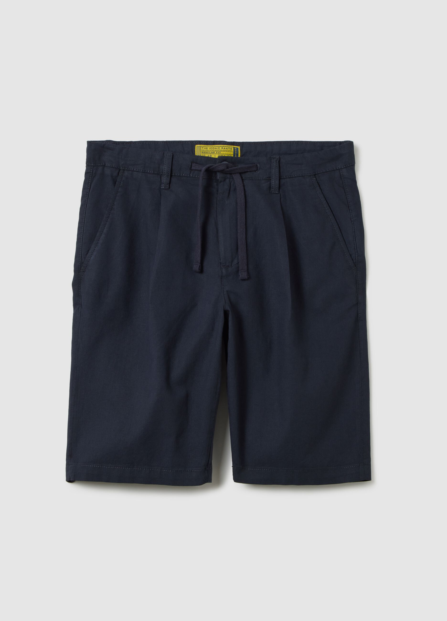 Short da uomo in misto lino blu regular fit