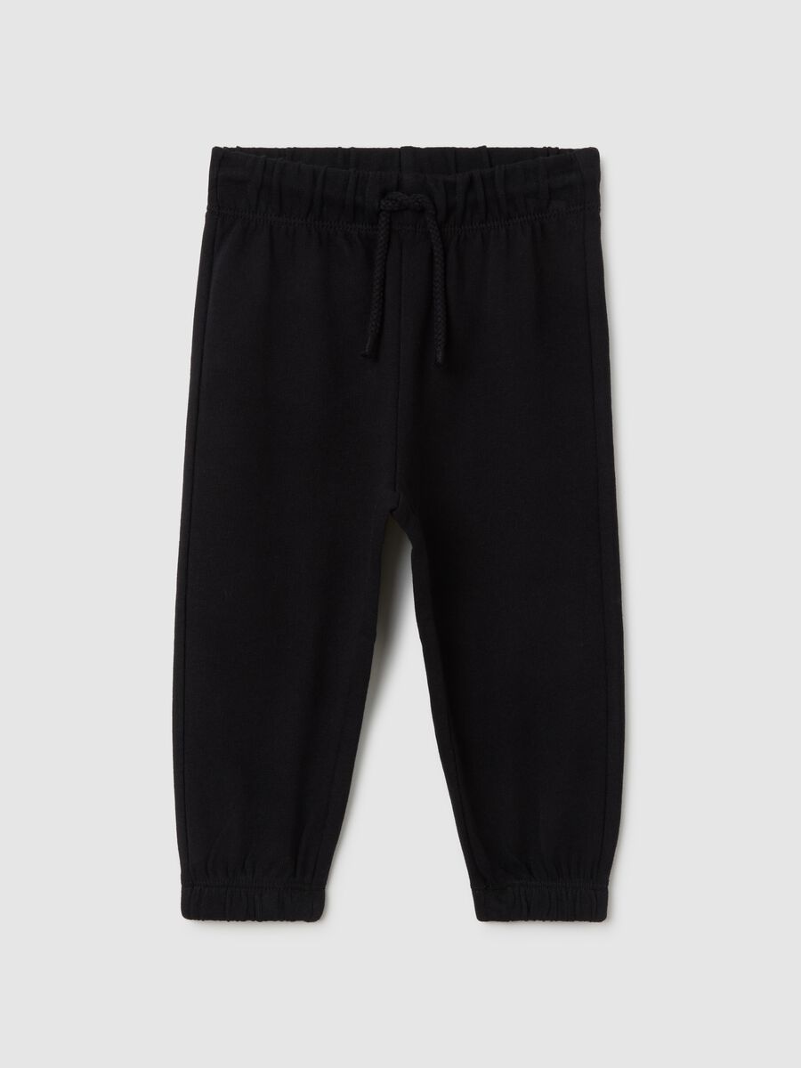 Joggers da bambino in puro cotone nero regular fit_0
