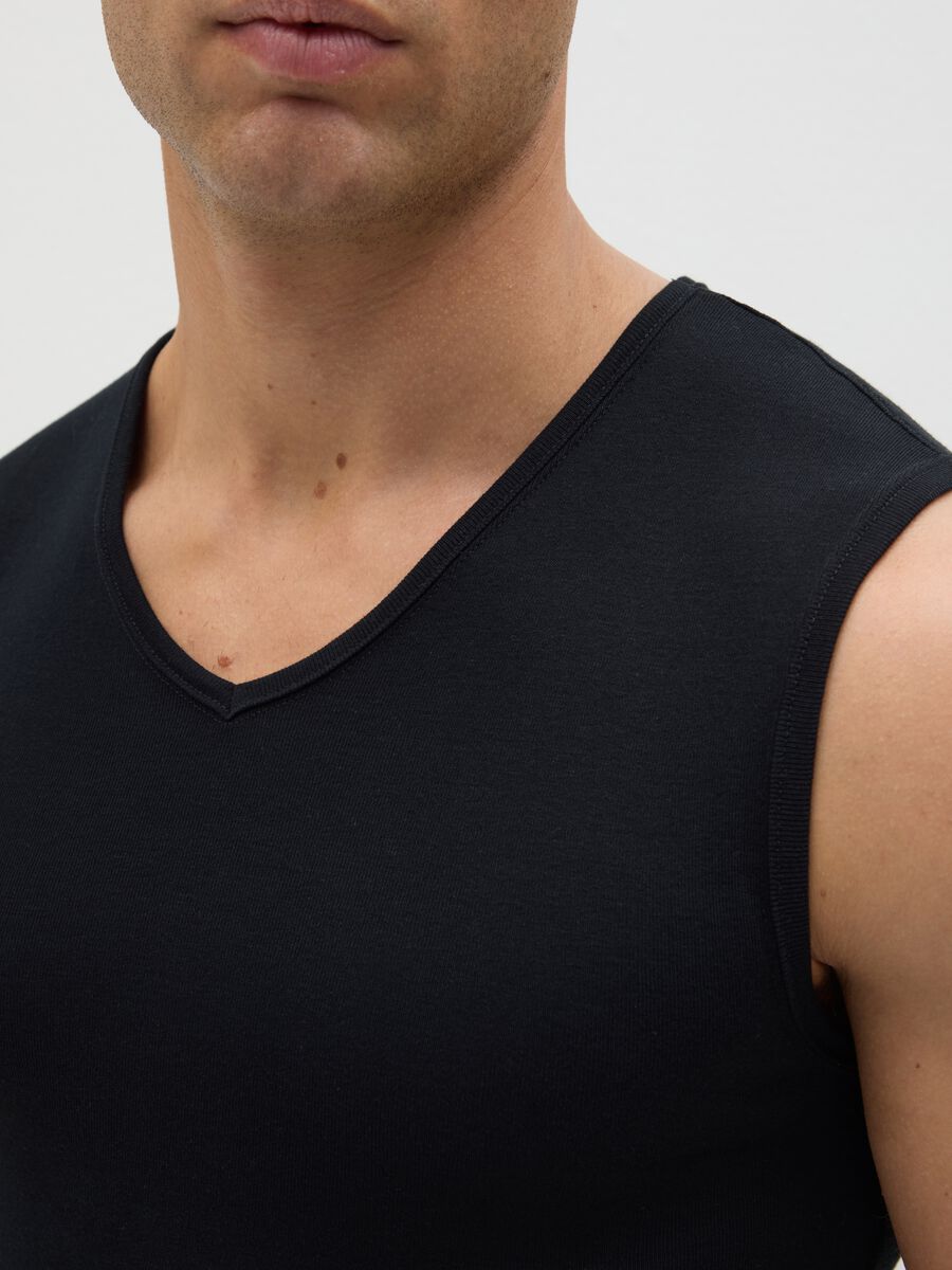 Black cotton dress with V neck_2