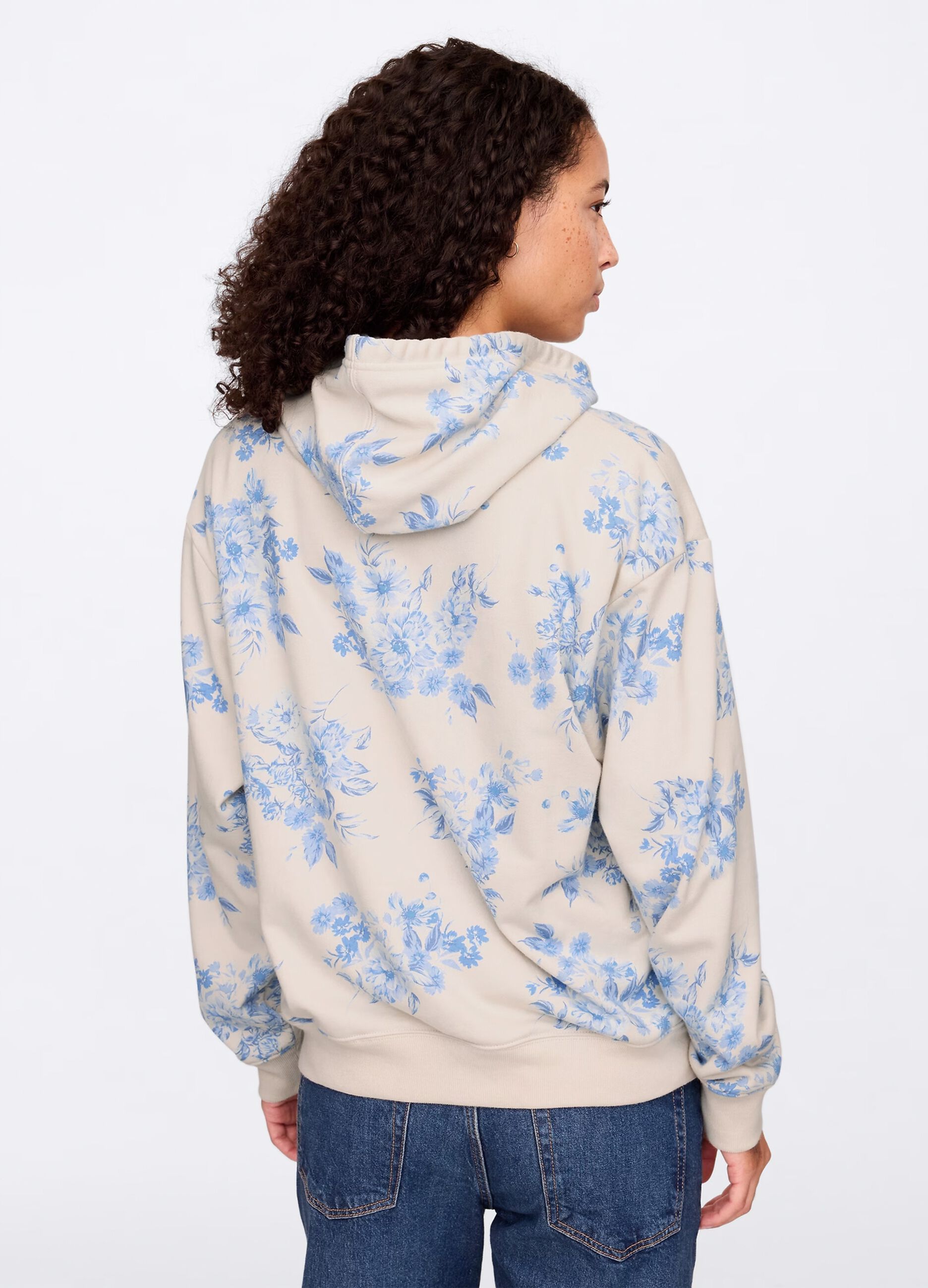 Beige floral sweatshirt with hood