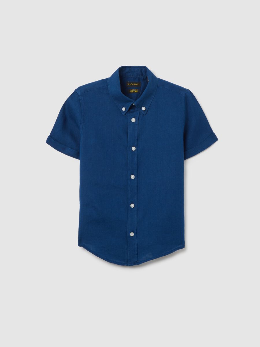Children's blue pure linen shirt with oversized fit_0