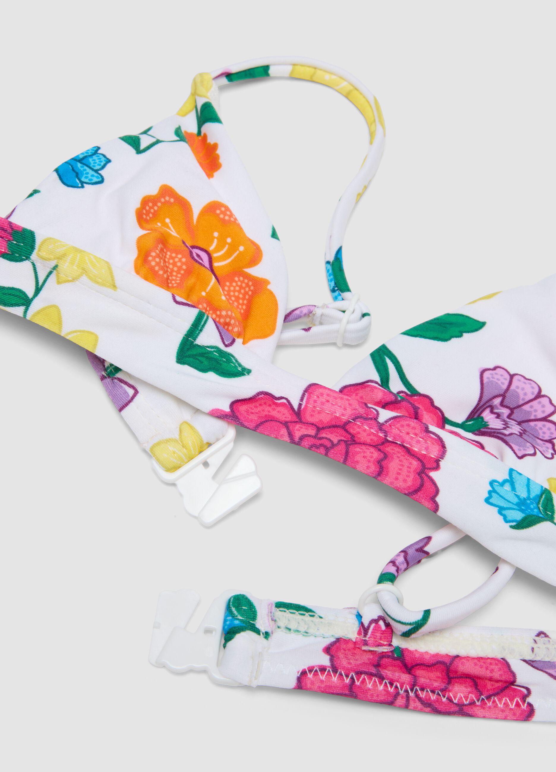 White floral stretch-fabric bikini
