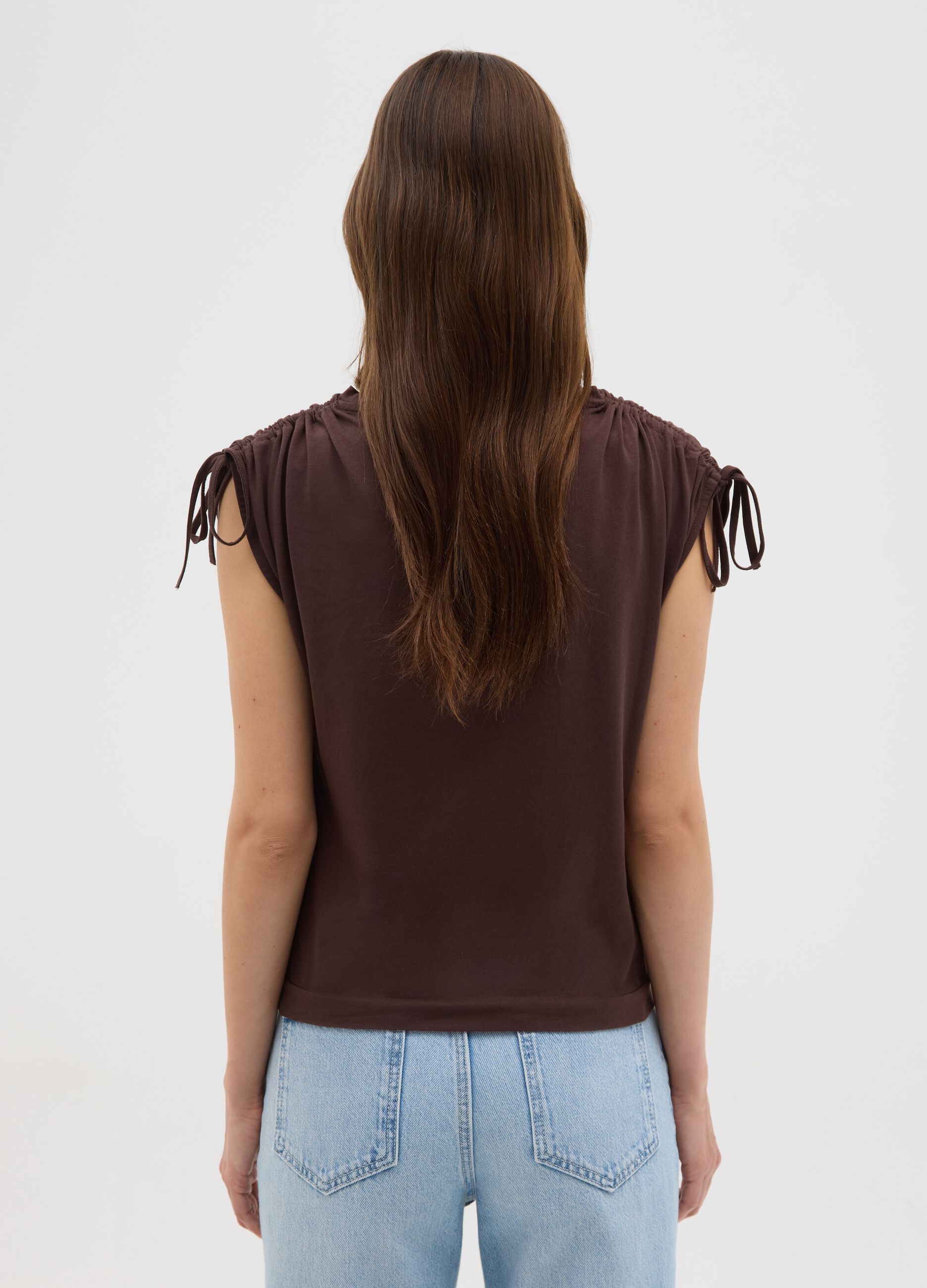 Women's brown pure cotton T-shirt regular fit