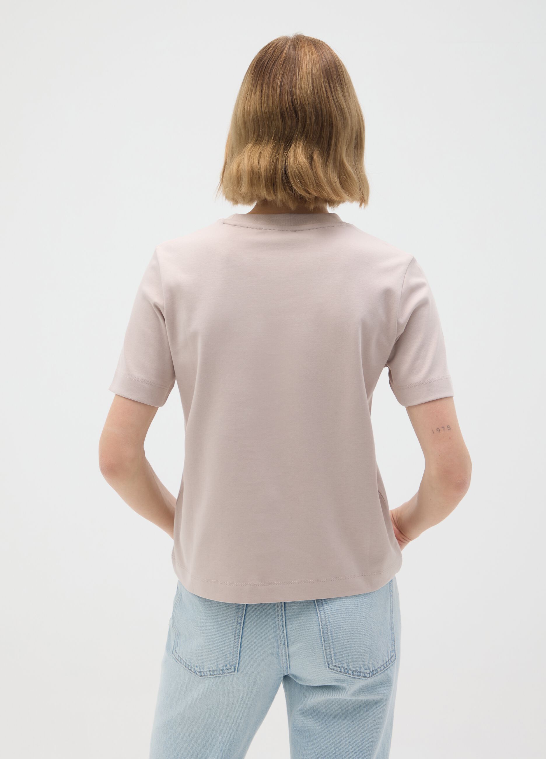 Beige Regular Fit Pure Cotton T-shirt