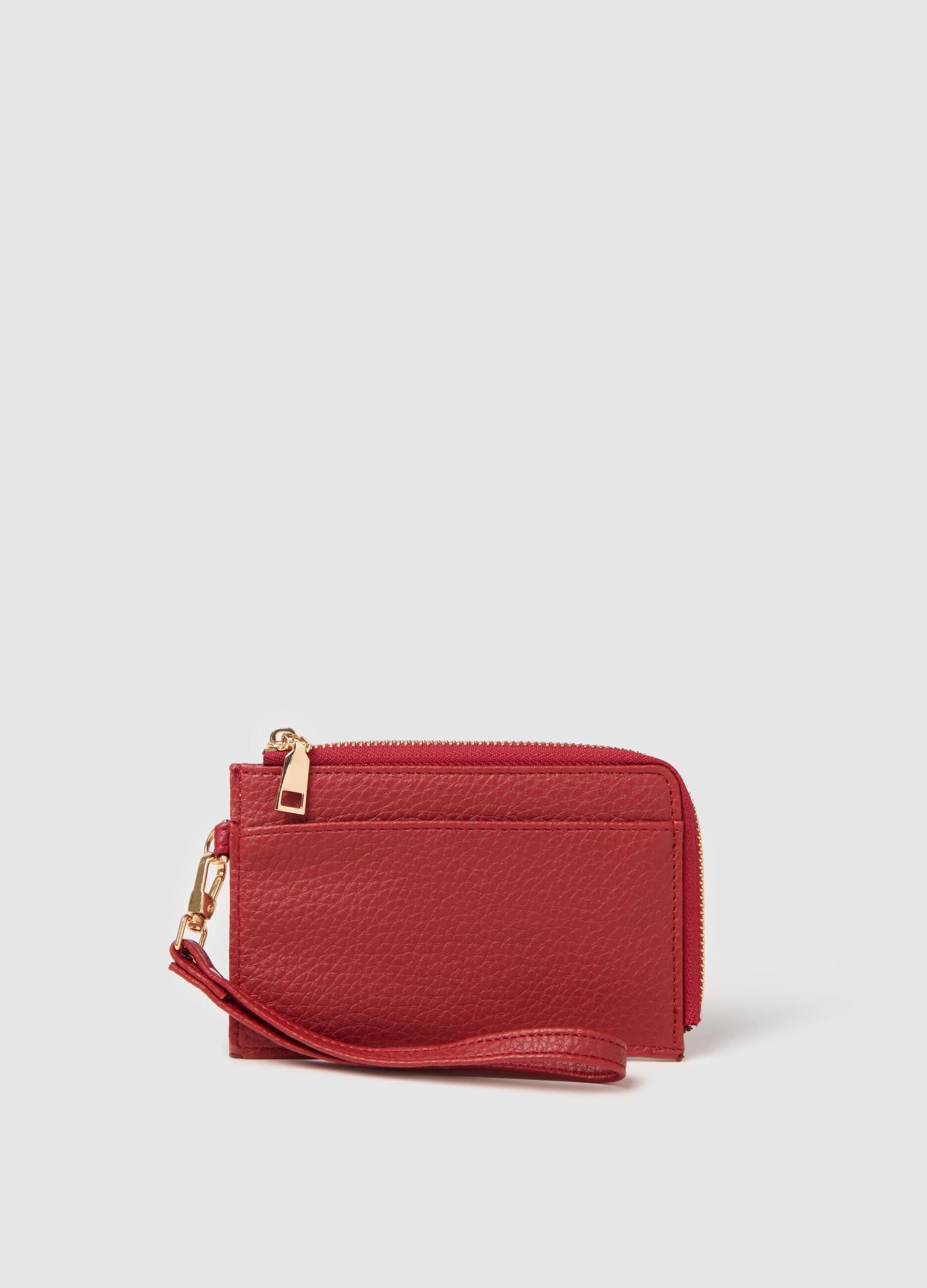 Textured red wallet with strap