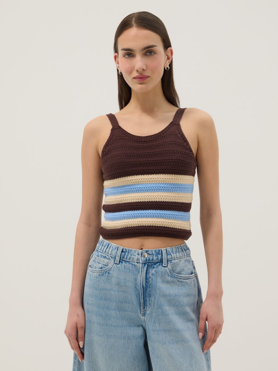 Multicolour striped pure cotton fitted knitted top_2