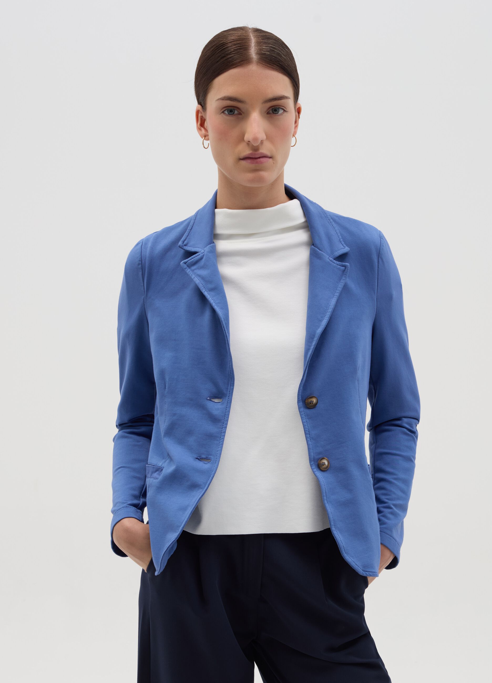 Single-breasted blazer in stretch cotton