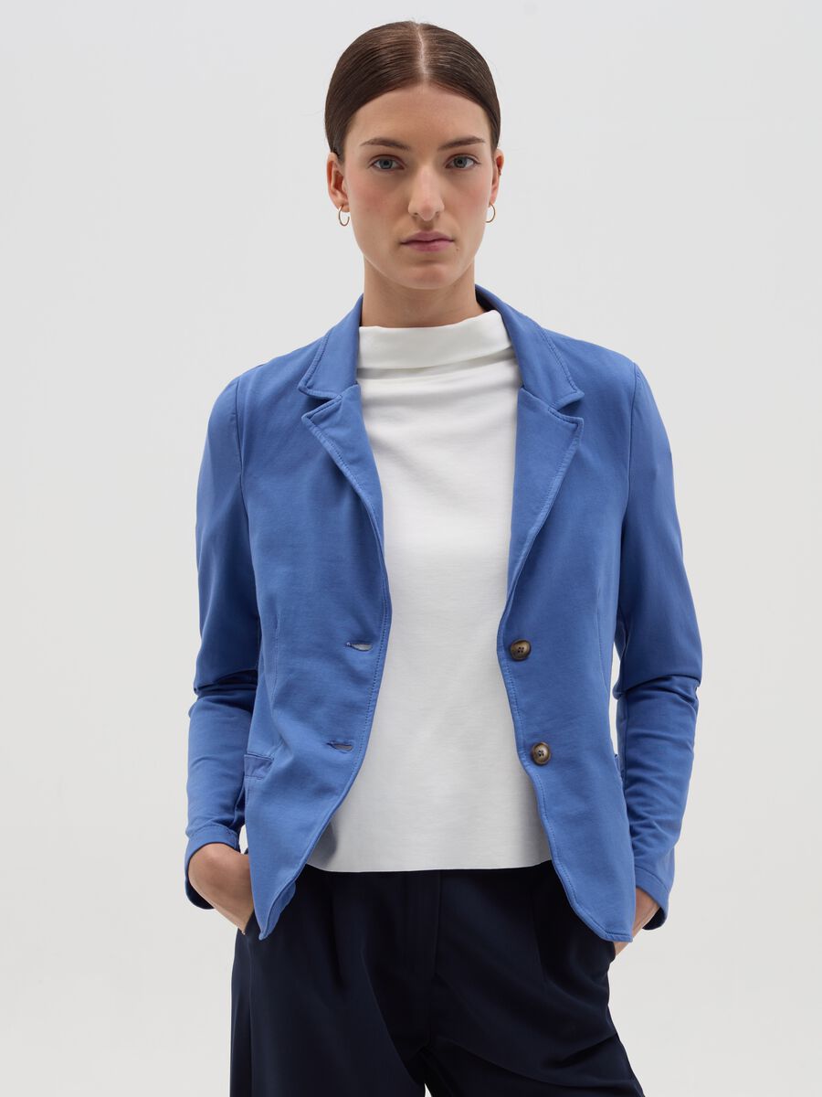 Single-breasted blazer in stretch cotton_0