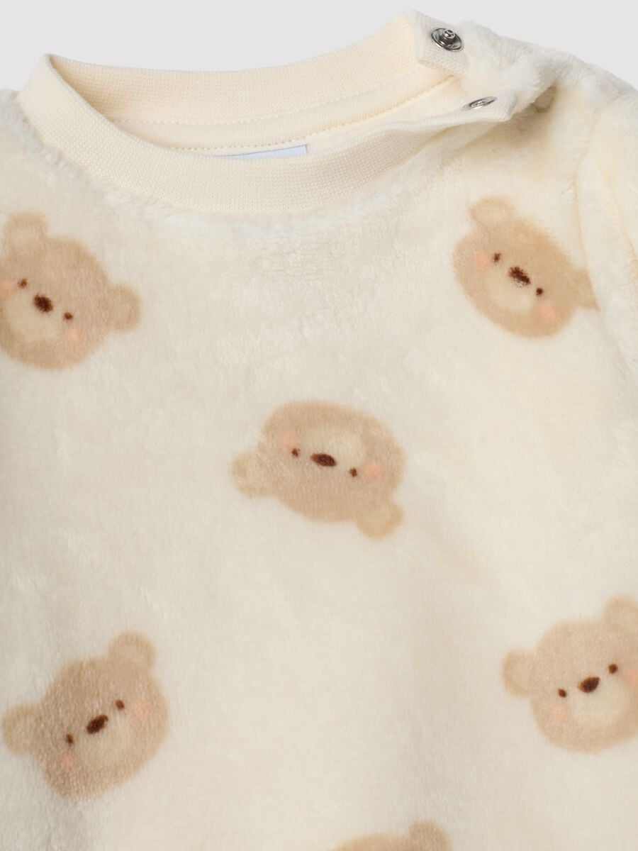 Pigiama set bianco avorio con girocollo e stampa orsetti_2