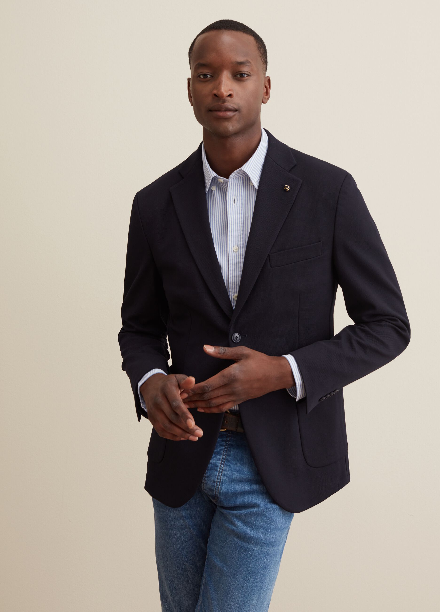 Blazer slim fit in piquet_1