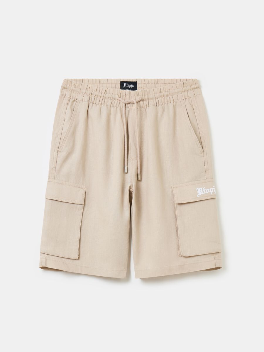 100% Linen Cargo Shorts Sand_4