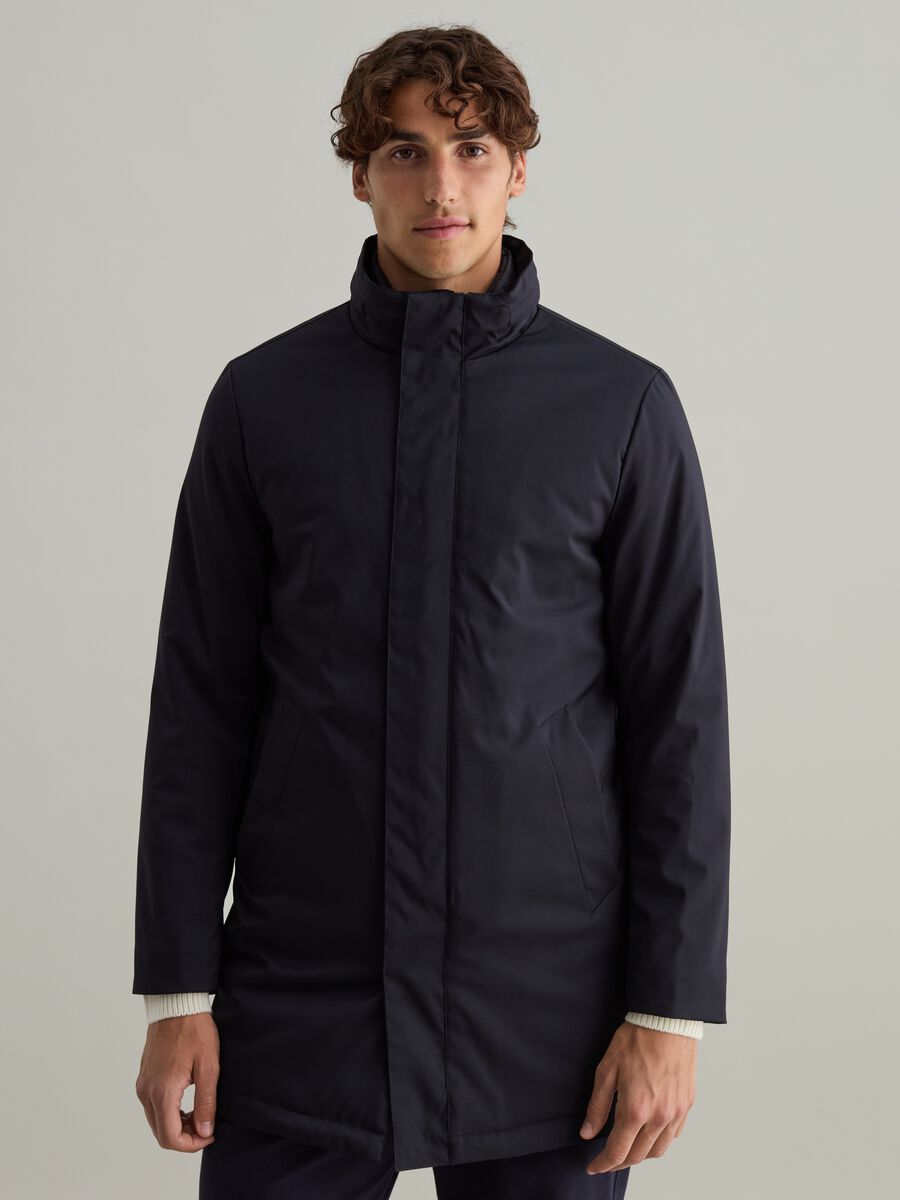 Giacca lunga a collo alto con gilet interno_0