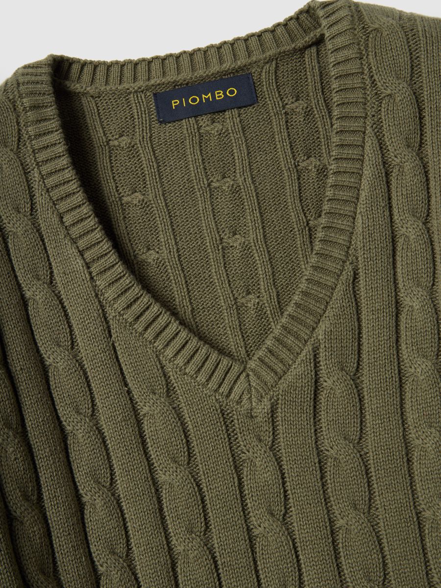Green pure cotton regular fit pullover with cable knit_5