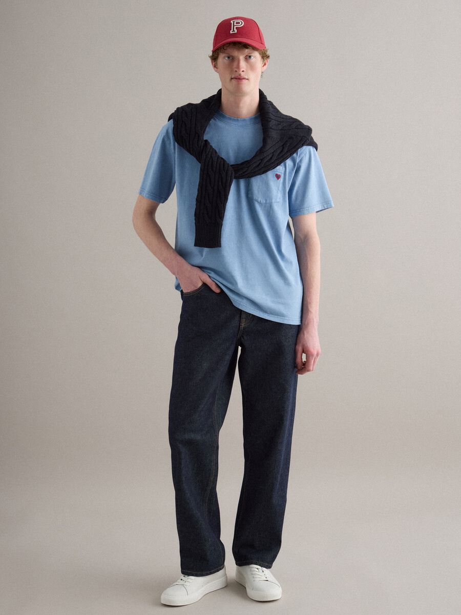 T-shirt girocollo in puro cotone azzurra relaxed fit_2