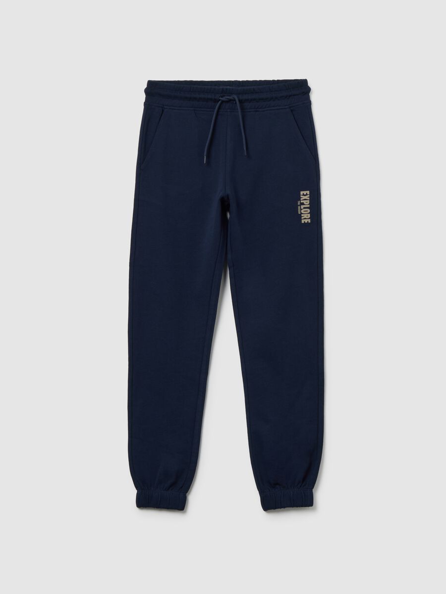 Pantaloni da ragazzo in puro cotone blu regular fit_0