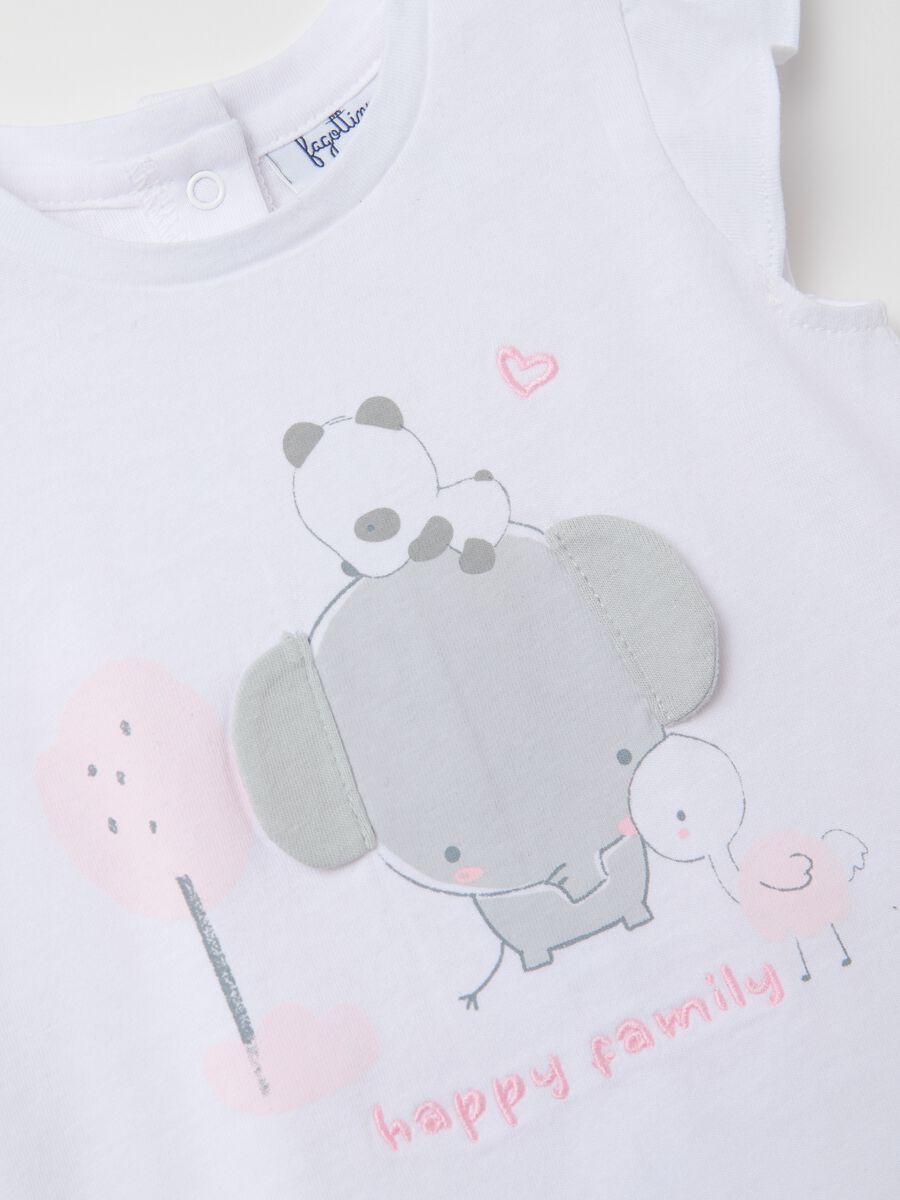 Cotton set with T-shirt with "Happy Family" embroidery and shorts_2