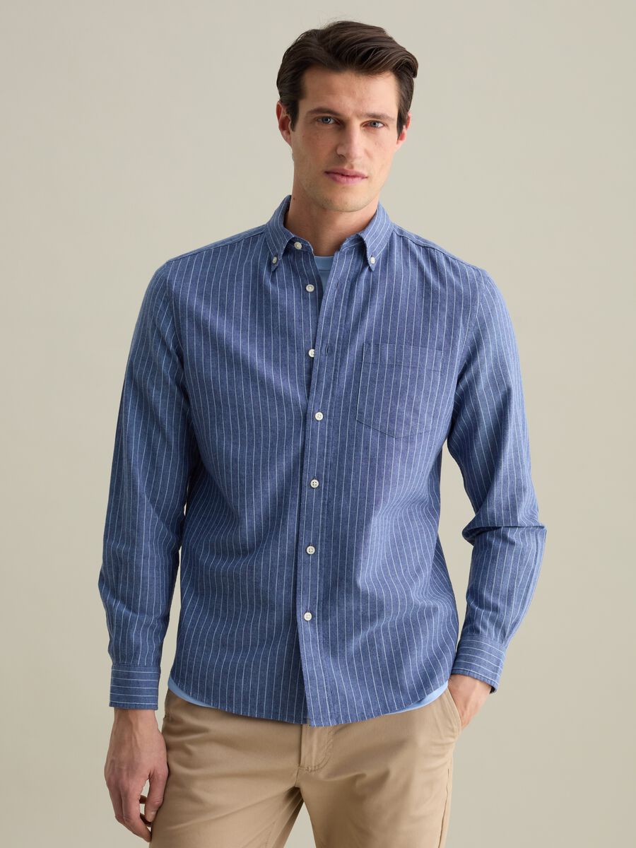 Striped regular-fit shirt in cotton and linen_0