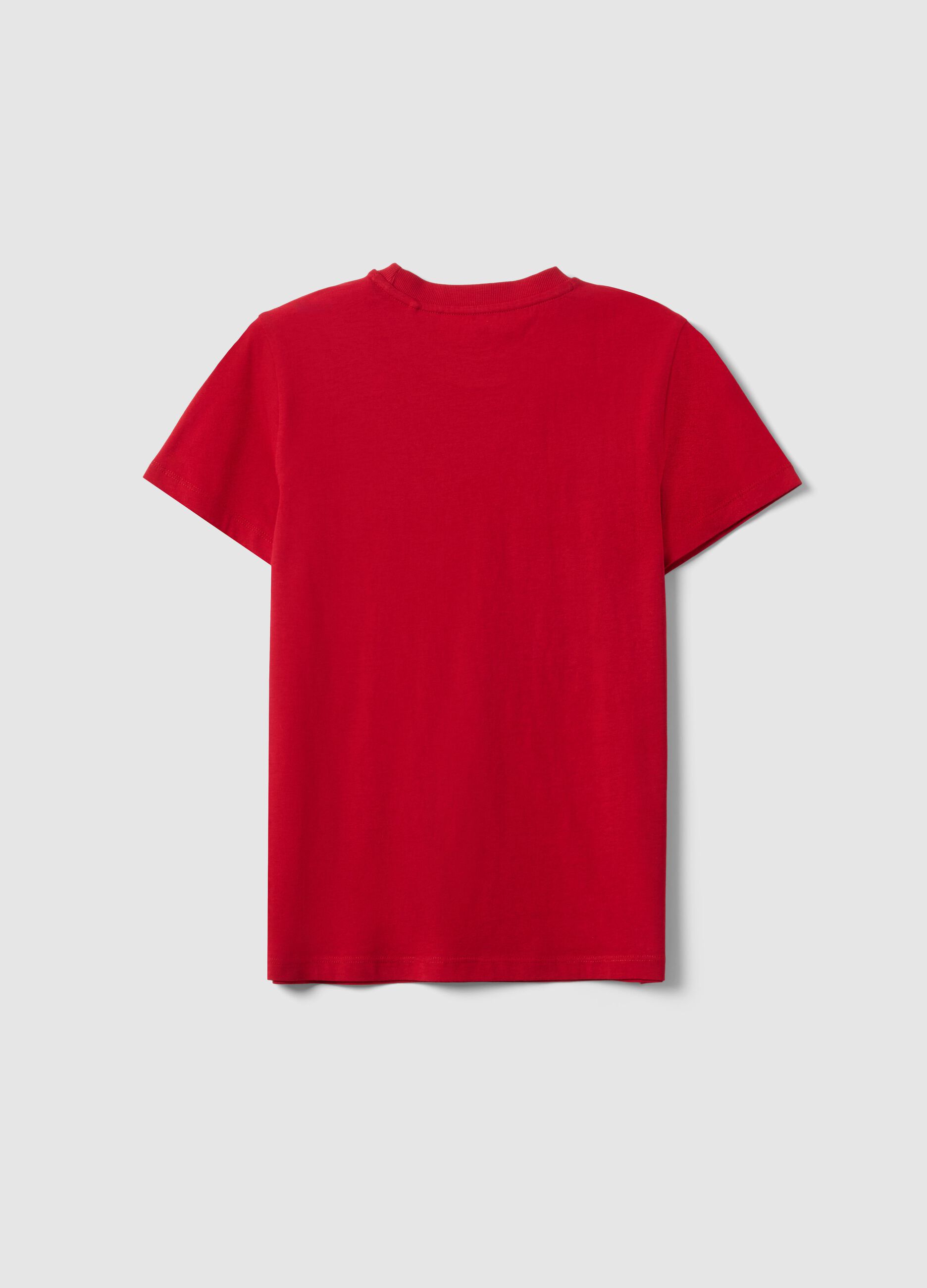 Red pure cotton boys&rsquo; T-shirt with print, regular fit