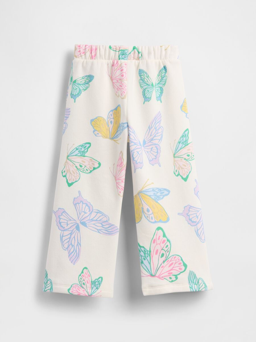 Multicolor cotton blend trousers for baby girls with butterfly motifs_1