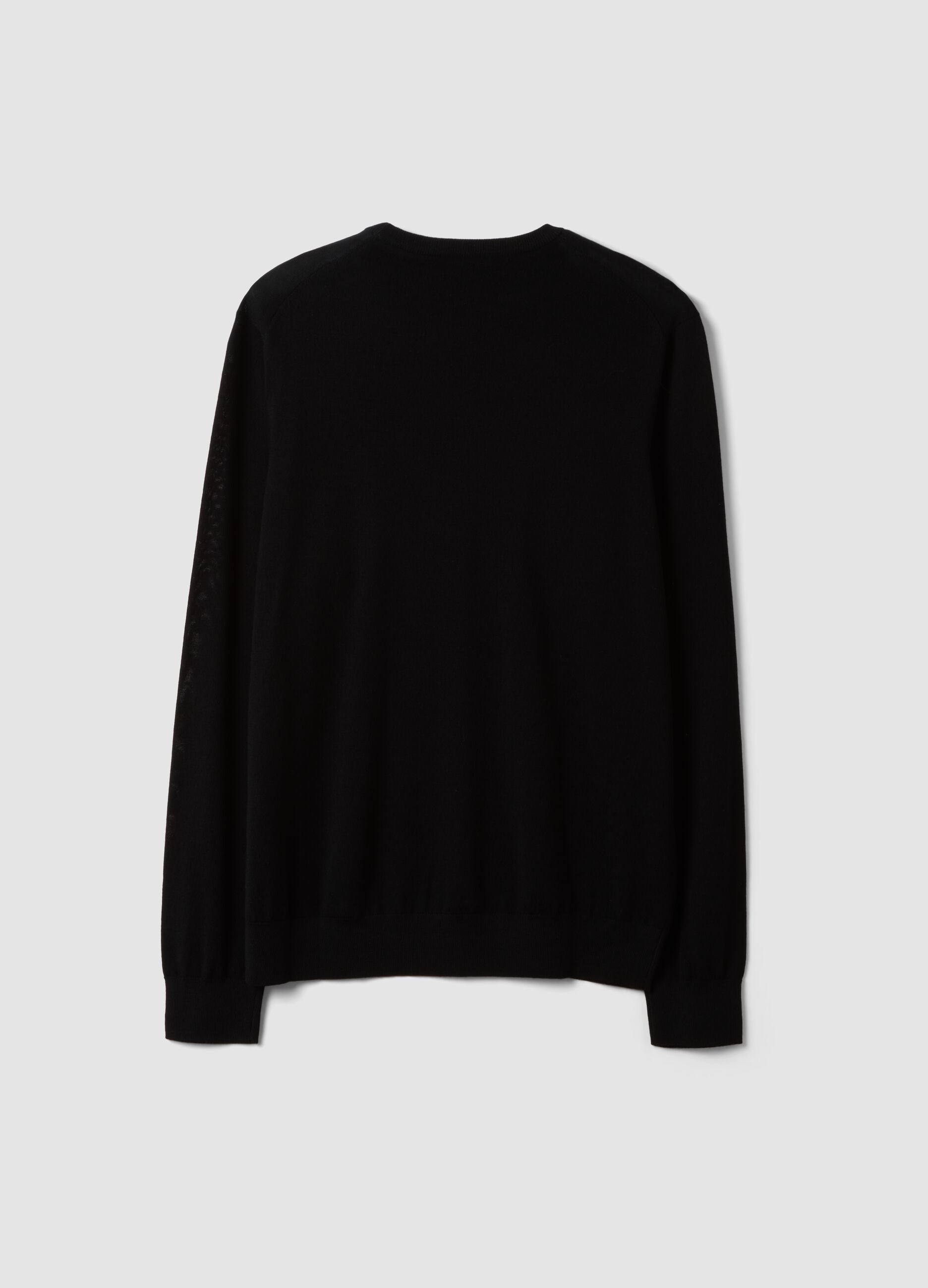 Black pure merino wool crew-neck jumper, regular fit