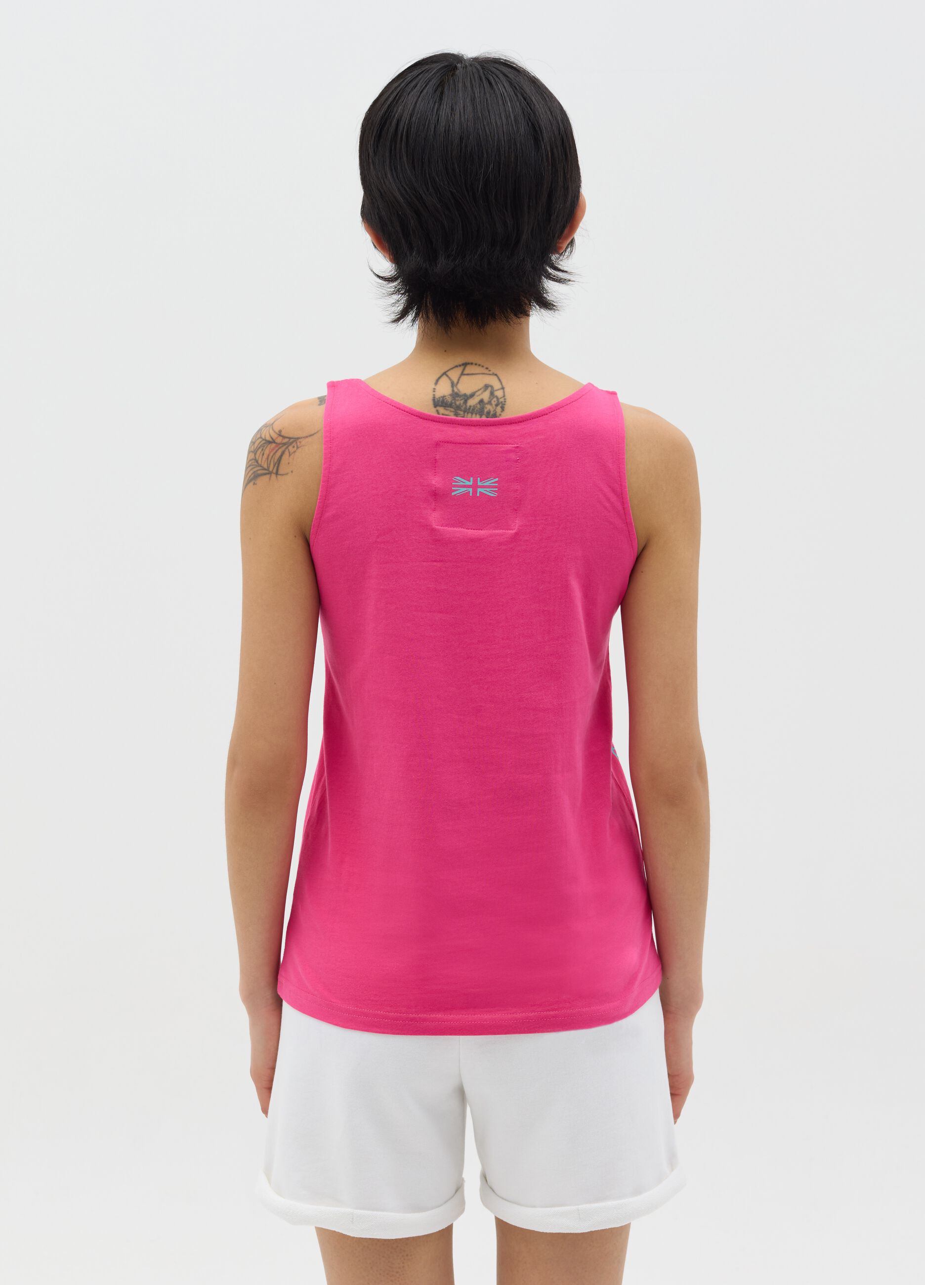 Fuchsia tank top with logo print