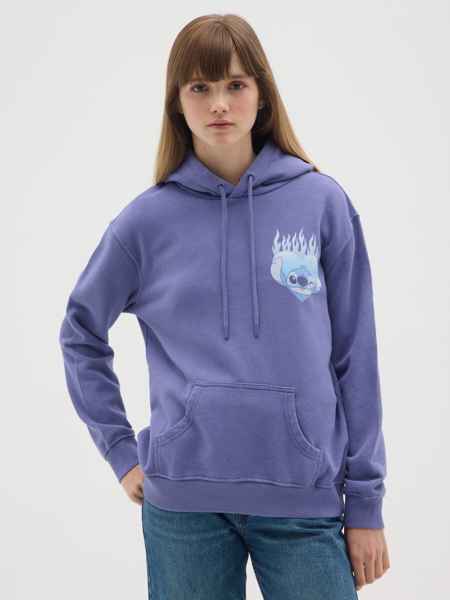 Felpa viola con cappuccio in misto cotone regular fit con stampa_0