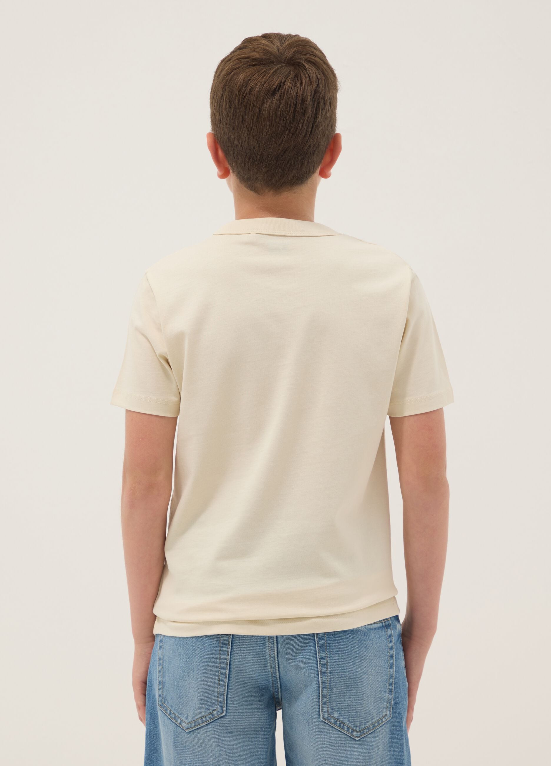 Beige pure cotton boys&rsquo; regular fit T-shirt