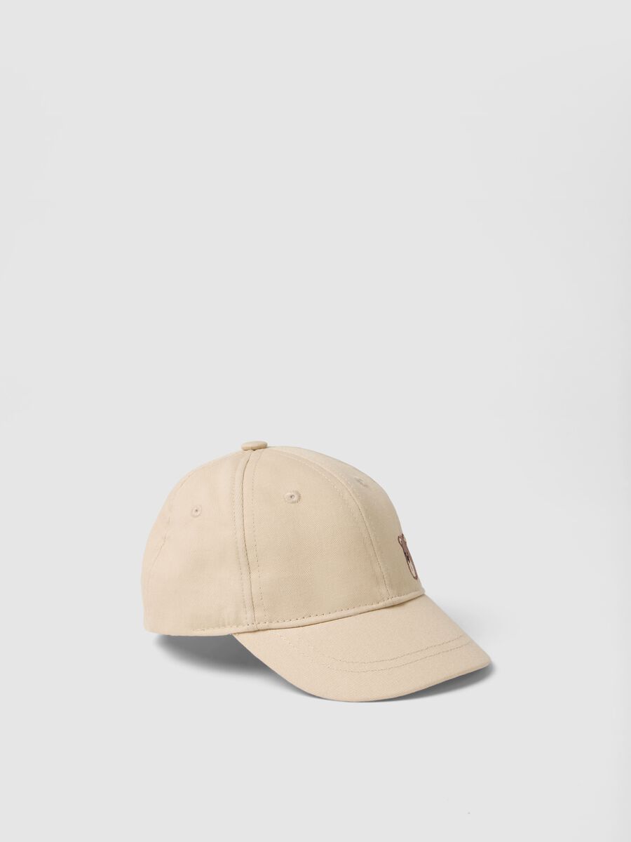 Cappello da baseball in puro cotone beige da bimbo con orsacchiotto_0