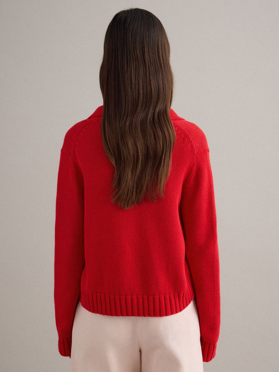 Cardigan rosso in puro cotone regular fit con collo polo_3