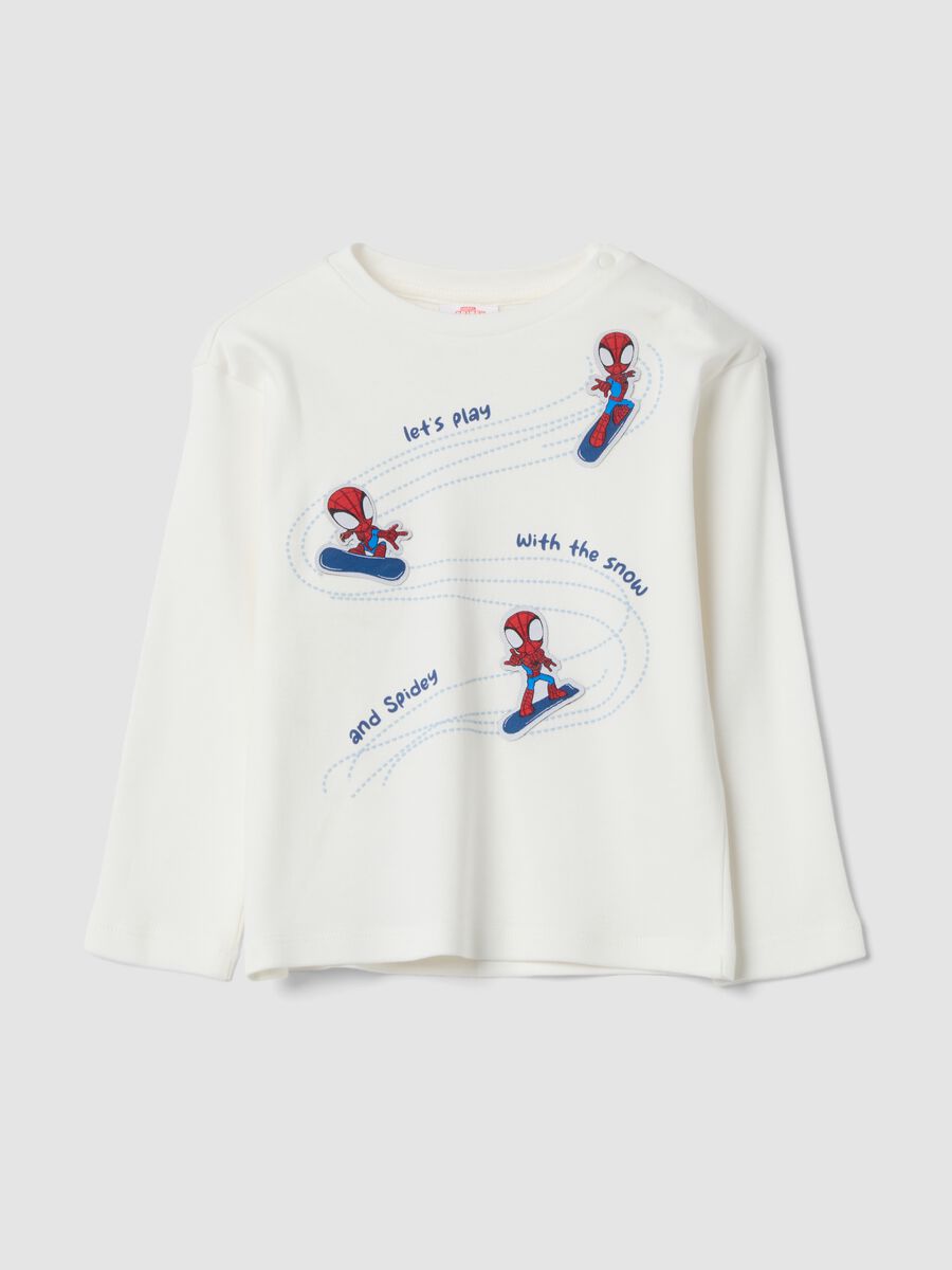 T-shirt bianca in puro cotone con stampa Marvel Spider-Man_0