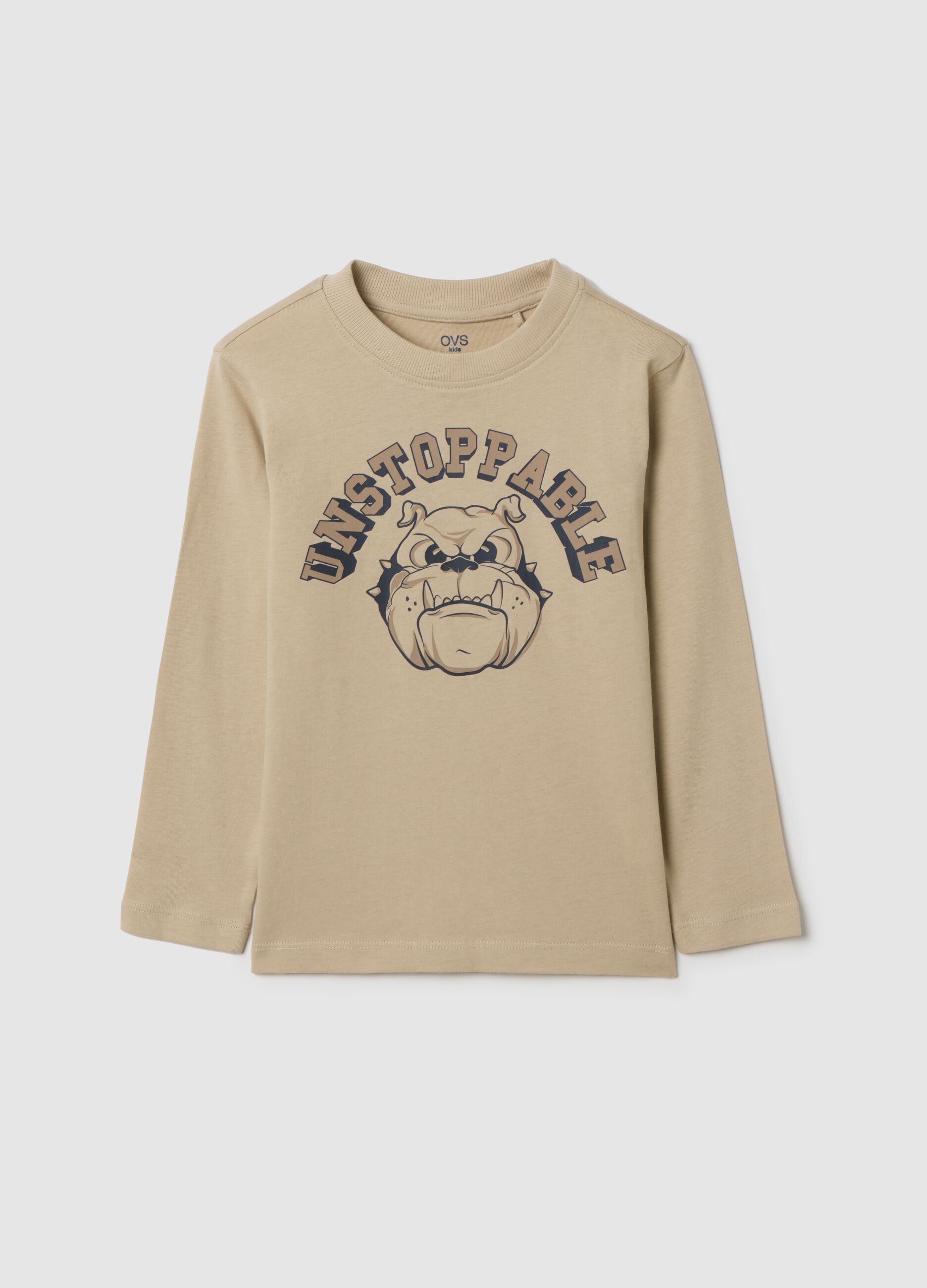 Children's beige pure cotton regular fit T-shirt with print