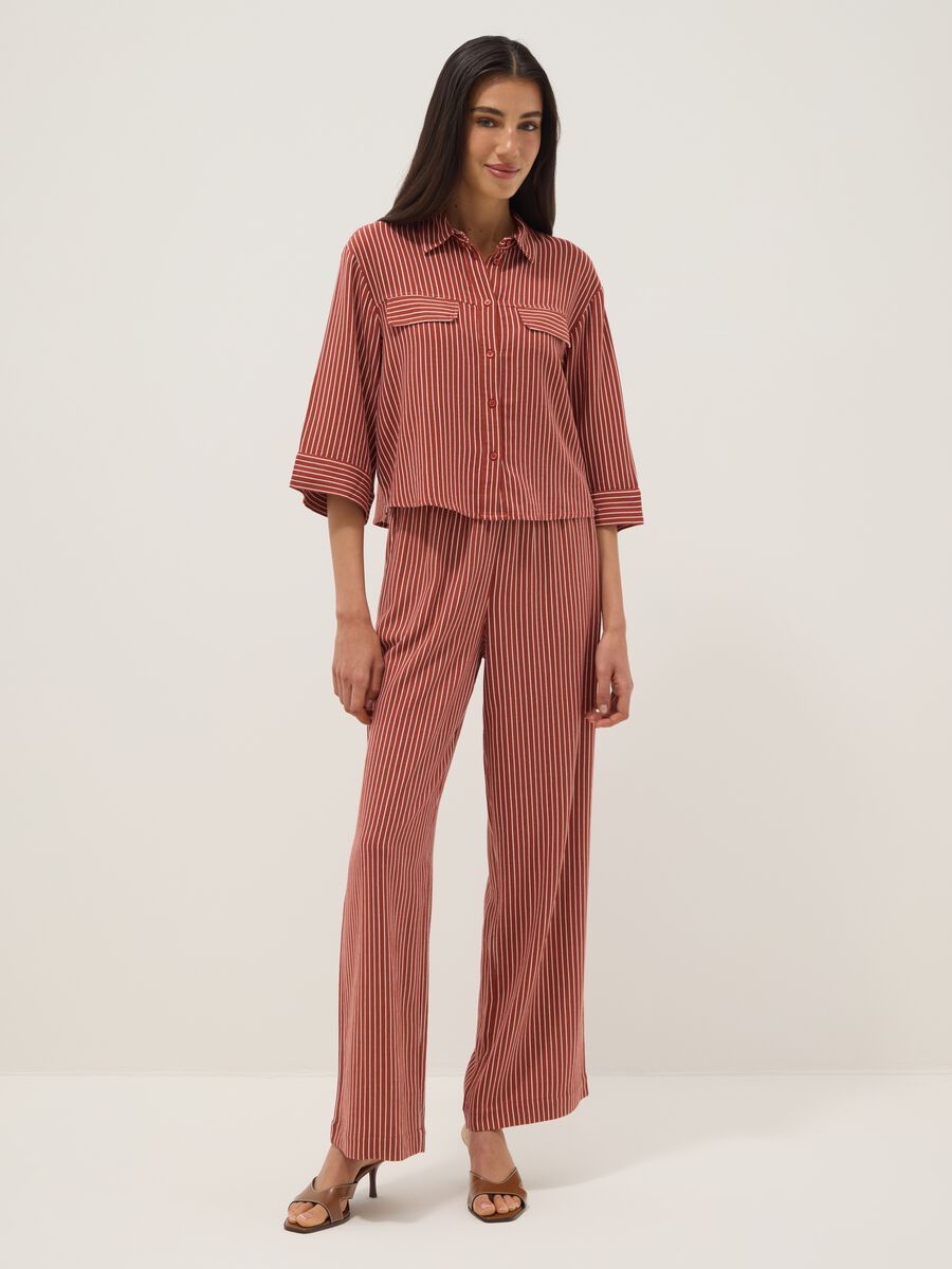 Red and white striped viscose and linen-blend straight-fit trousers_0