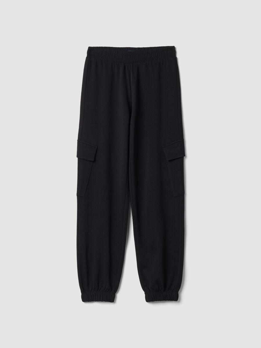 Blue cotton and viscose blend cargo trousers_0
