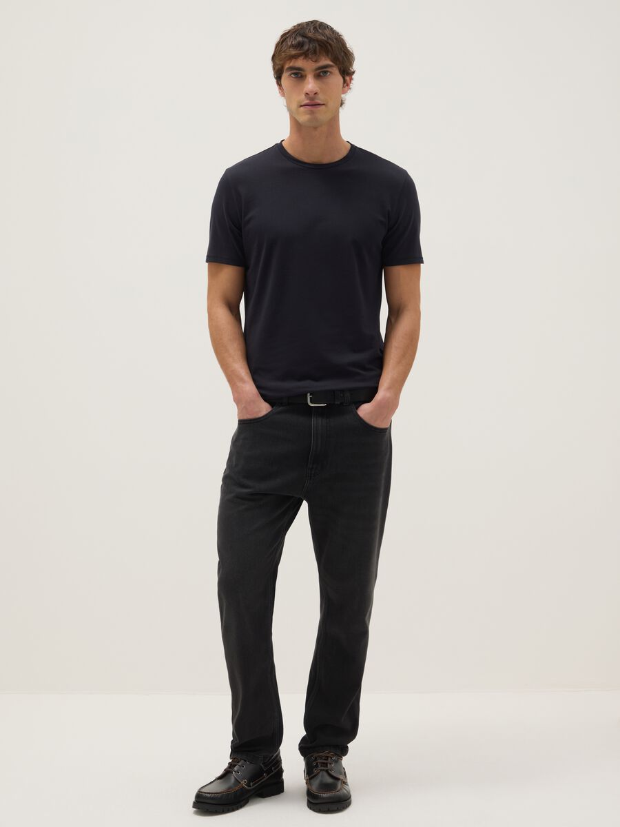 Slim fit blue stretch cotton T-shirt_1